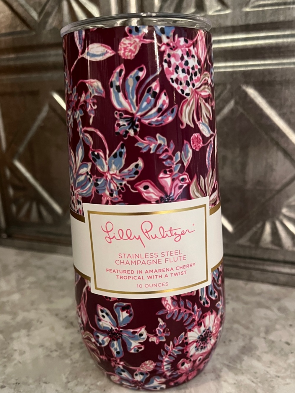 Lilly Pulitzer: Amarena Cherry Floral Stainless Steel Champagne Flute